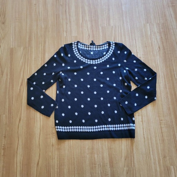 Talbots Sweater Top Shirt Womens Large Black White Polka Dot Merino Wool Career - Picture 2 of 10